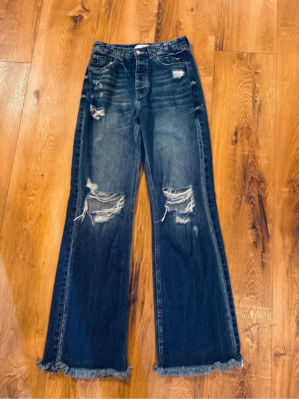 KanCan Dark Blue High-Rise Distressed Wide-Leg Jeans